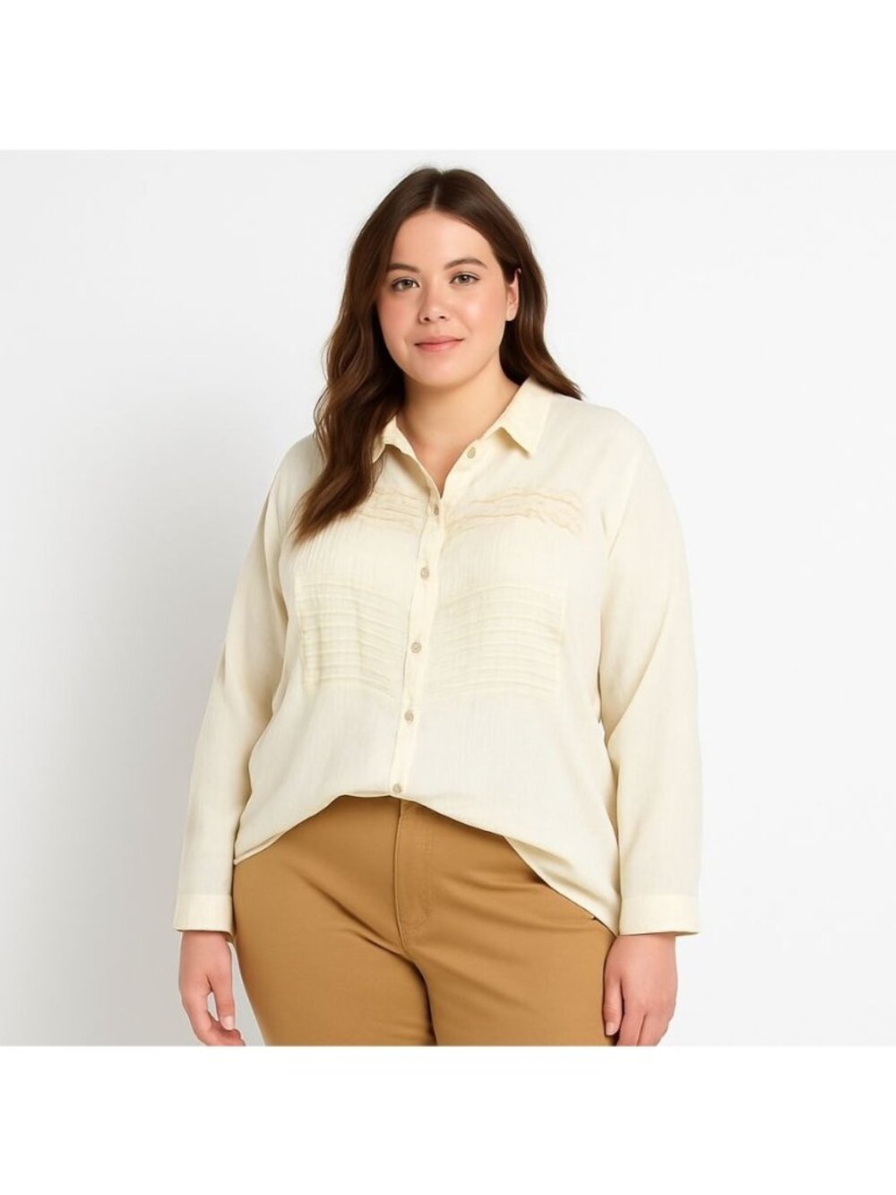 Soft Surroundings Womens Challis Tunic Top Lace Detail Ivory Pleated Size 2X